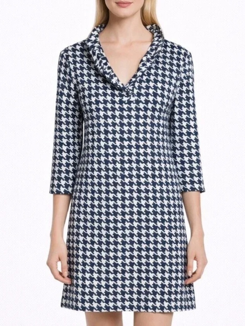 J Mclaughlin Durham Catalina Cloth Ruffle Neck Houndstooth Sheath Dress Sz Small
